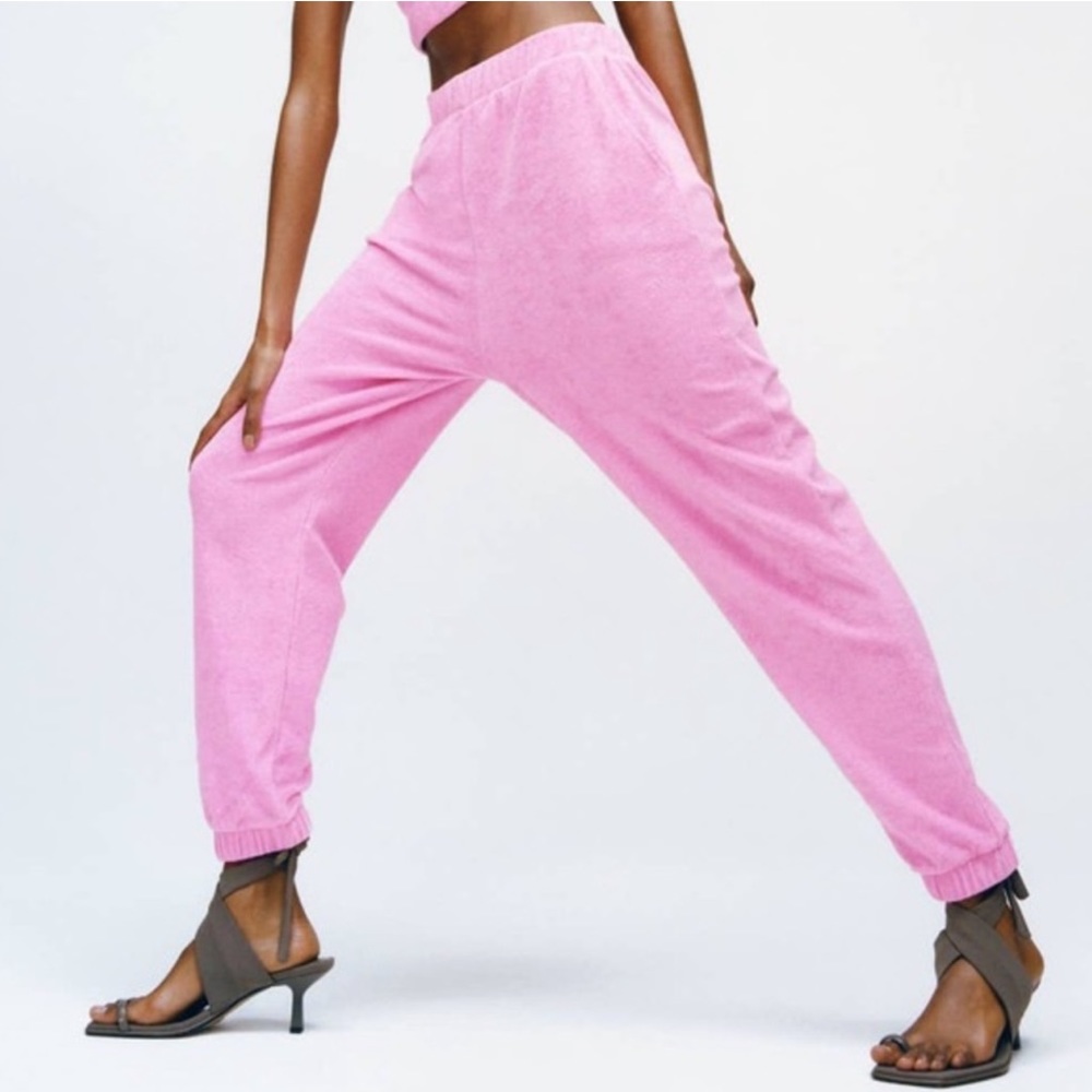 Zara Pink high waisted terry cloth jogger sweats pants size XS